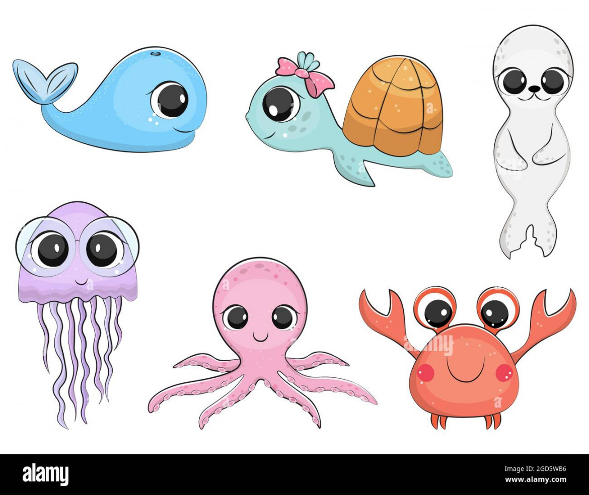 Cute sea animals collection