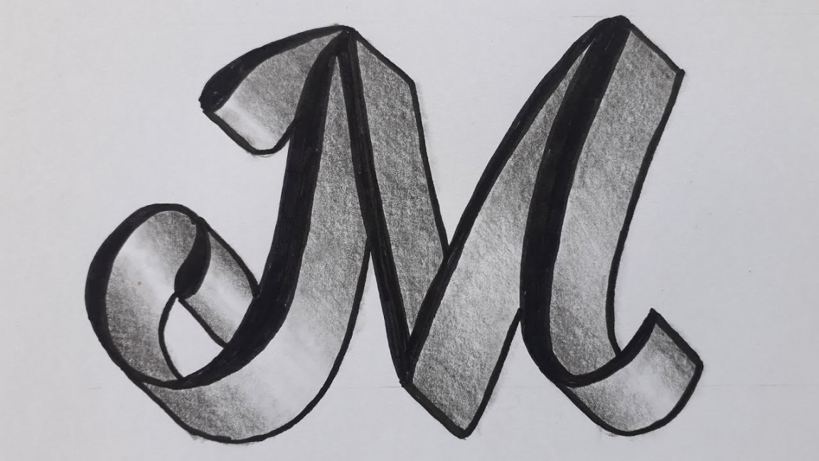 d Drawing Letter M On Paper For Beginners / How To Write Easy Art With  Marker And Pencil