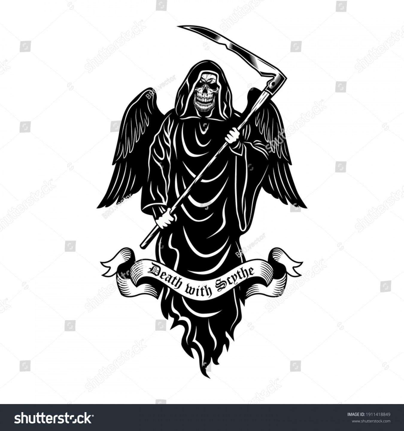 Death Scythe Emblem Design Monochrome Element Stock Vector