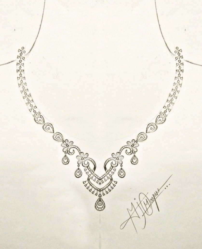 Diamond necklace  Jewellery design sketches, Jewelry drawing, Art