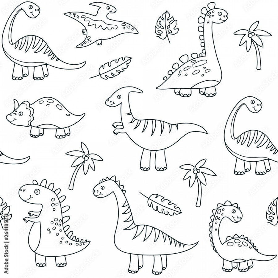 Dinosaur outline seamless pattern