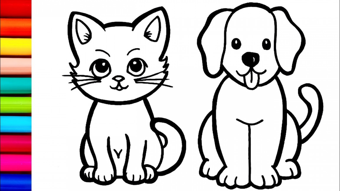 Dog and Cat Drawing, Colouring and Painting for kids, Toddlers  How to  Draw Cat and Dog 🐕 🐈