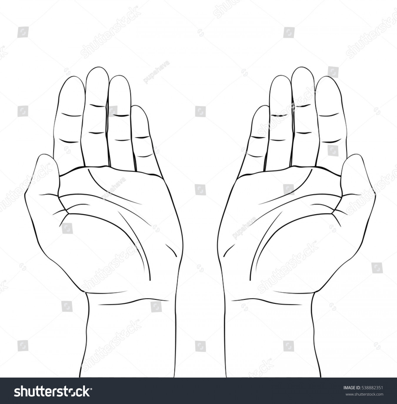 Draw Open Hands Prayer Isolated Vector: Stock-Vektorgrafik