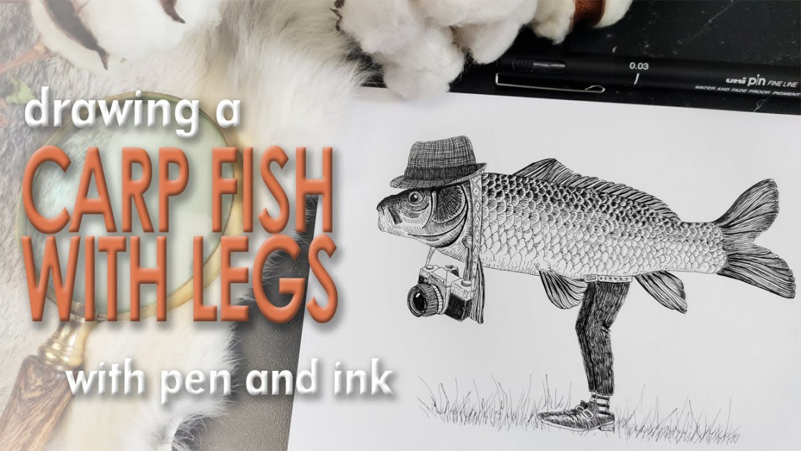 Drawing a fish with legs with cross hatching