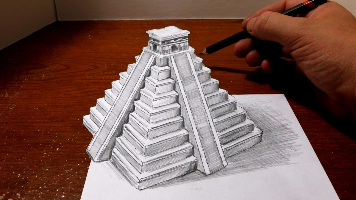 Drawing a Mayan Pyramid - Optical Illusion