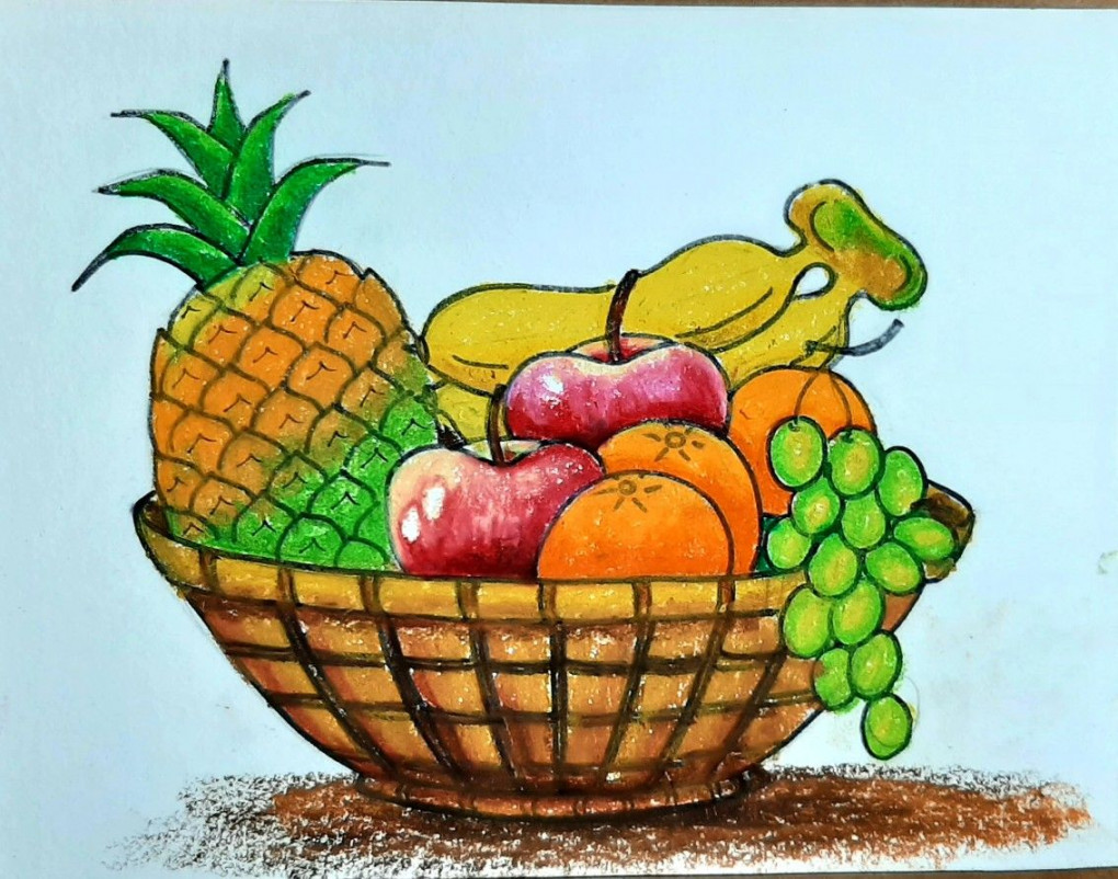 Drawing fruit basket  Fruit art drawings, Fruit basket drawing