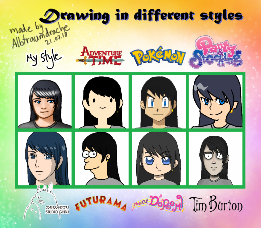 Drawing in different styles by Albtraumdrache on DeviantArt