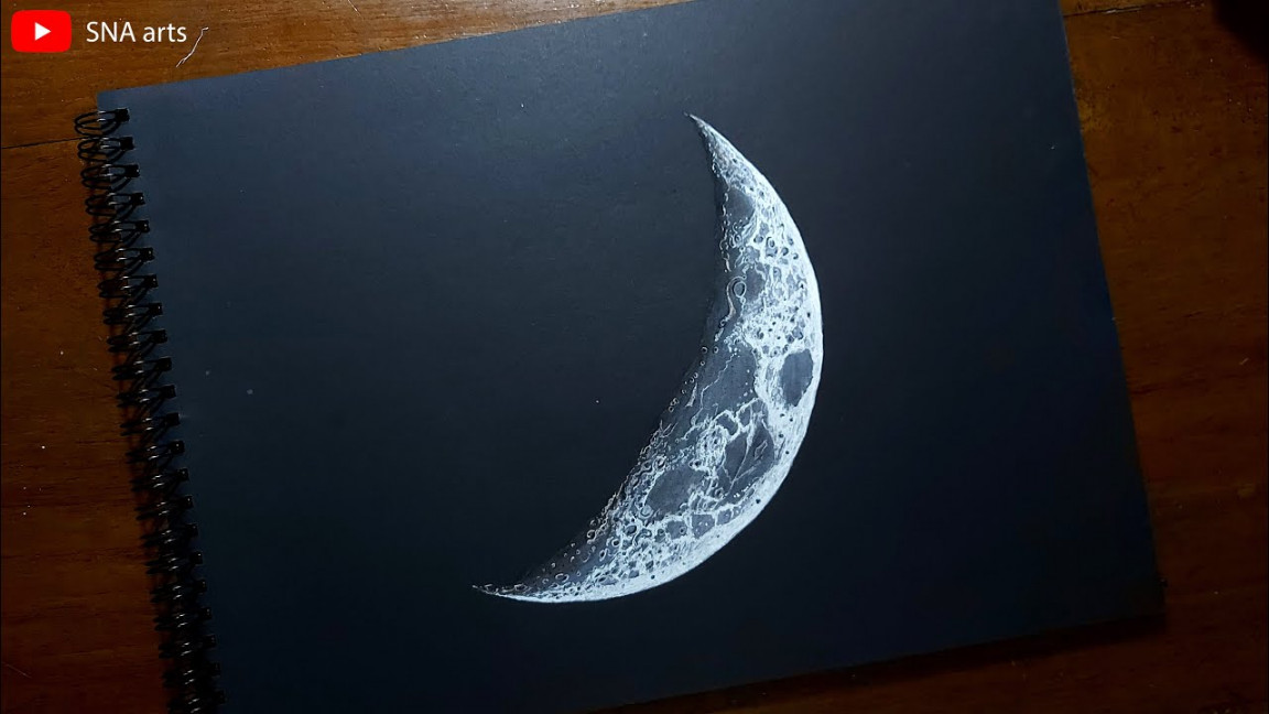 Drawing Realistic Crescent Moon With Color Pencils  First Time Using  Black Pad