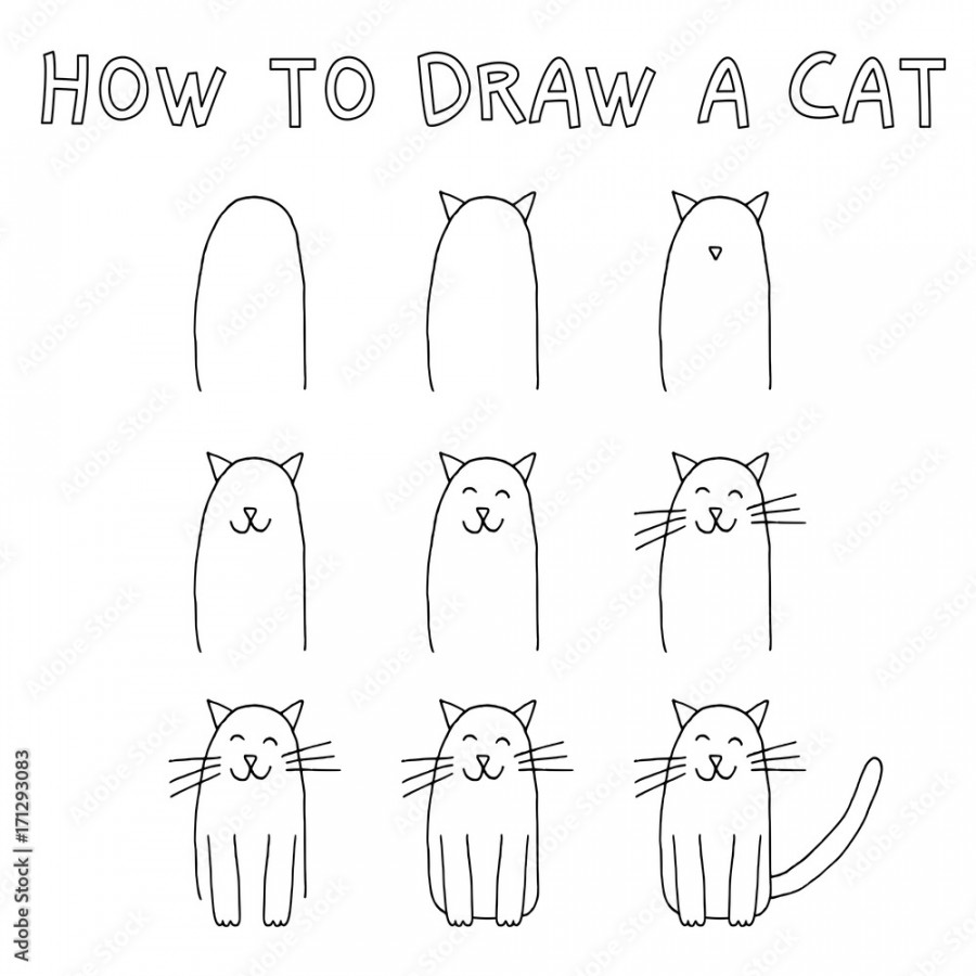 Drawing tutorial for children: How to draw a cat step by step