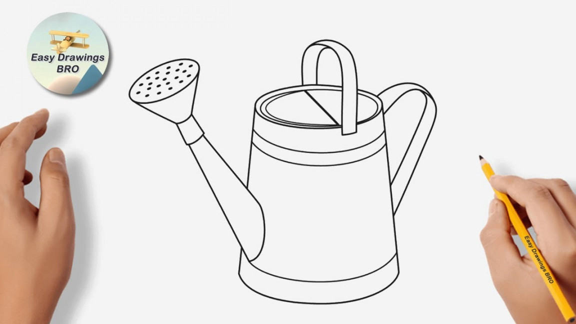 Drawing watering can tutorial  How to draw a watering can  Easy Drawings  BRO