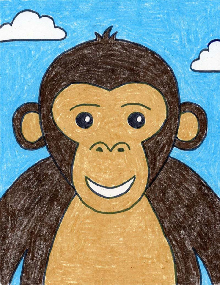 Easy How to Draw a Monkey Face Tutorial and Coloring Page