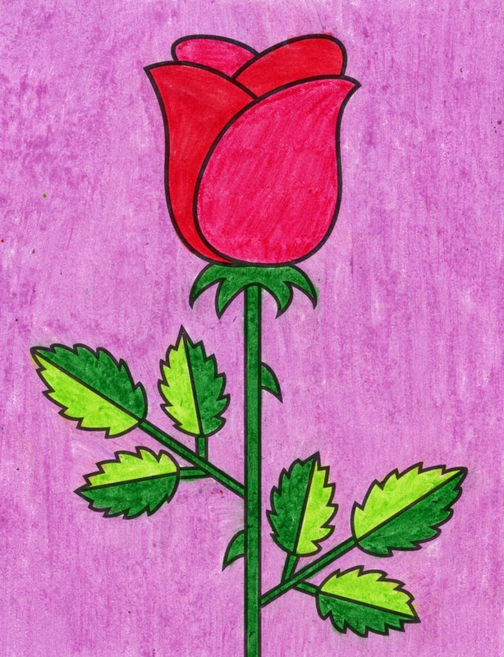 Easy How to Draw a Rose Tutorial Video and Rose Coloring Page