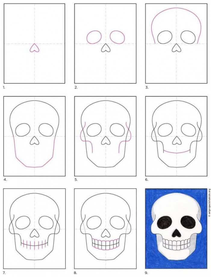 Easy How to Draw a Skull Tutorial and Skull Coloring Page  Skull