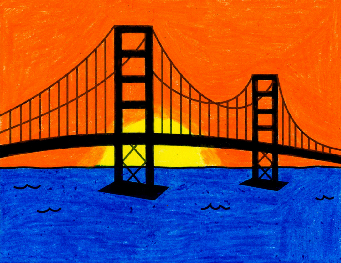 Easy How to Draw the Golden Gate Bridge Tutorial, Coloring Page