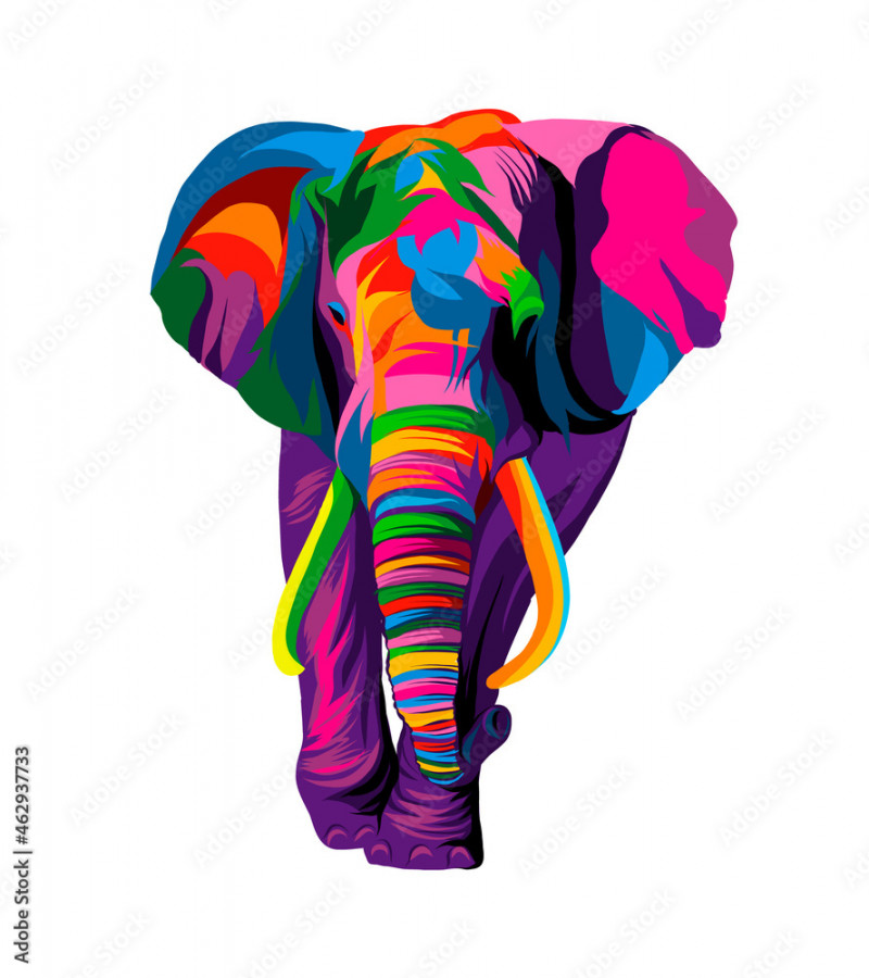 Elephant from multicolored paints