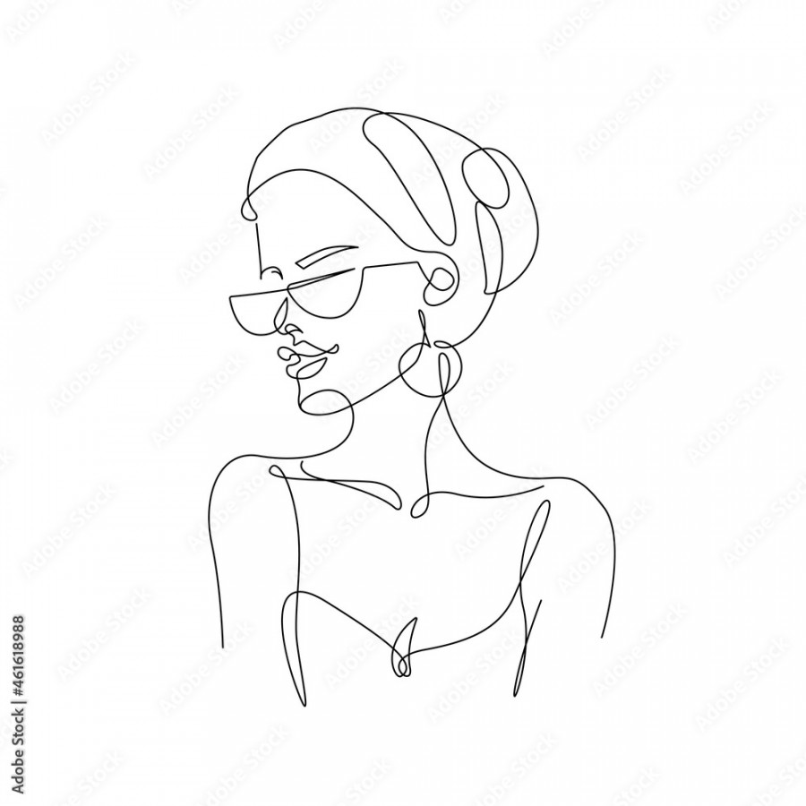 Fashion Woman Face Line Art Drawing