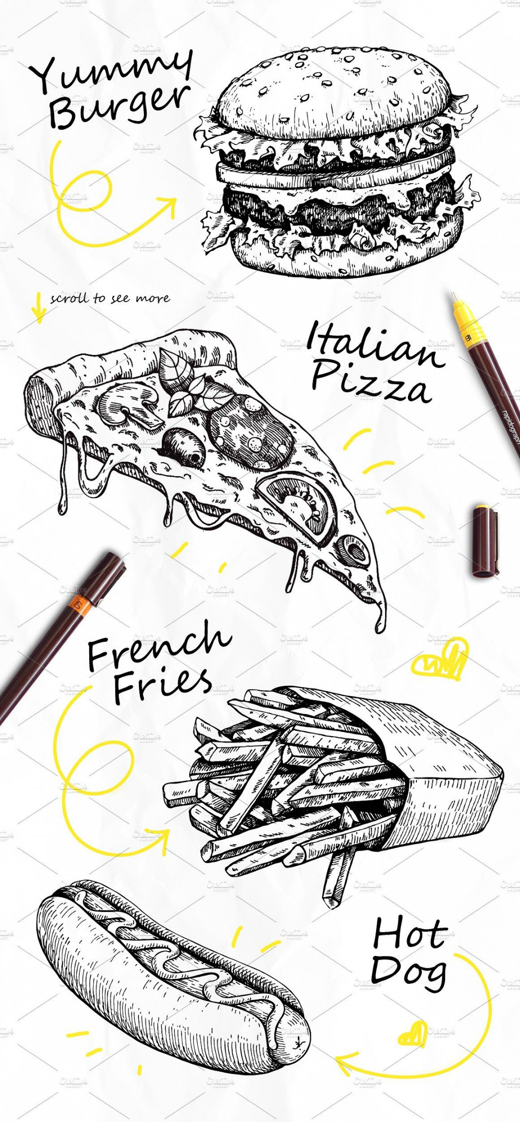 Fast Food Sketch Collection  Food sketch, Food illustration art