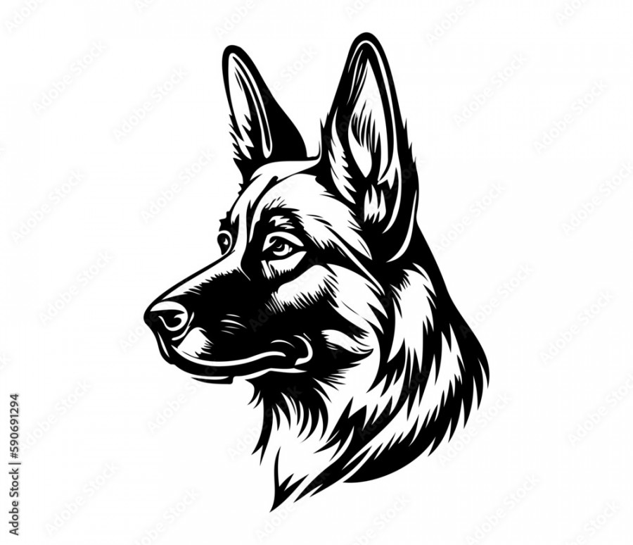 German shepherd Face, Silhouettes Dog Face SVG, black and white