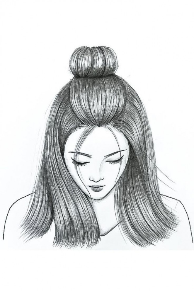 Girl Drawing with half bun hairstyle  Pencil drawing images