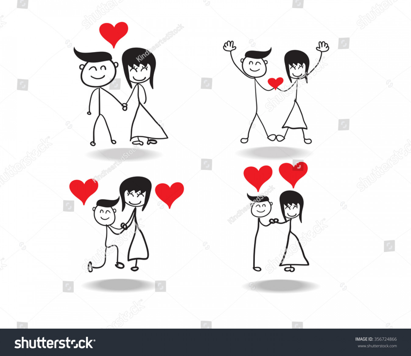 Hand Drawing Cartoon Valentines Day Couple: Stock-Vektorgrafik