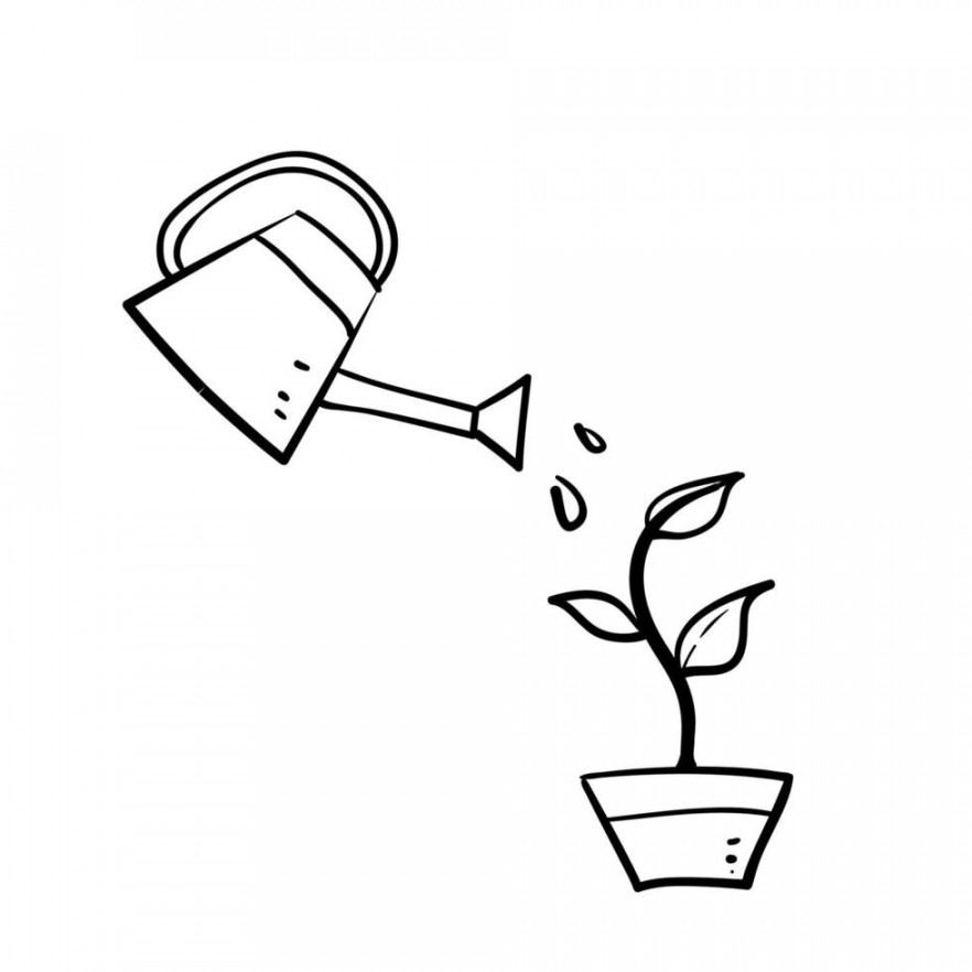 hand drawn doodle watering plants concept illustration