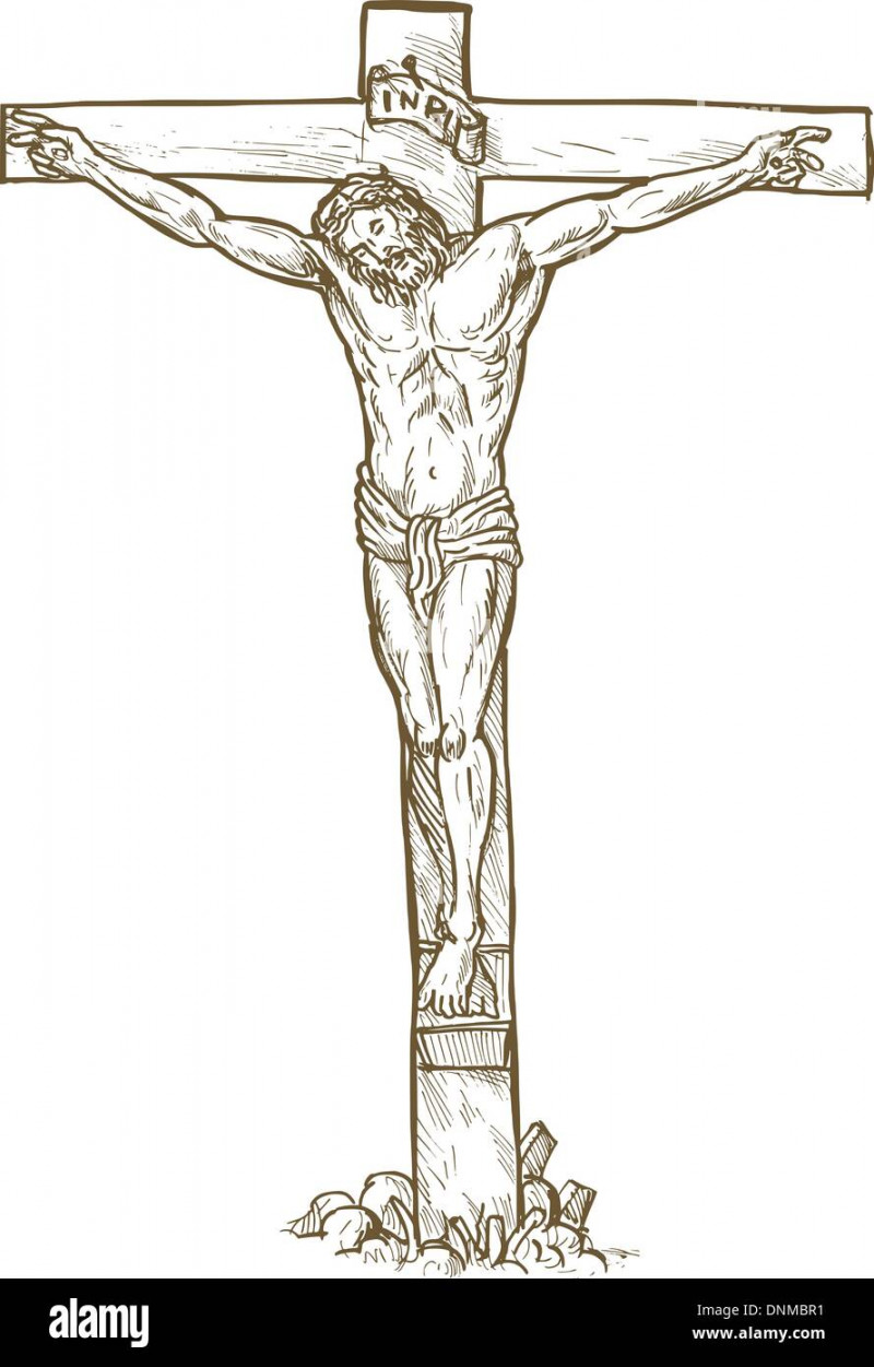 hand drawn sketch illustration of Jesus Christ hanging on the