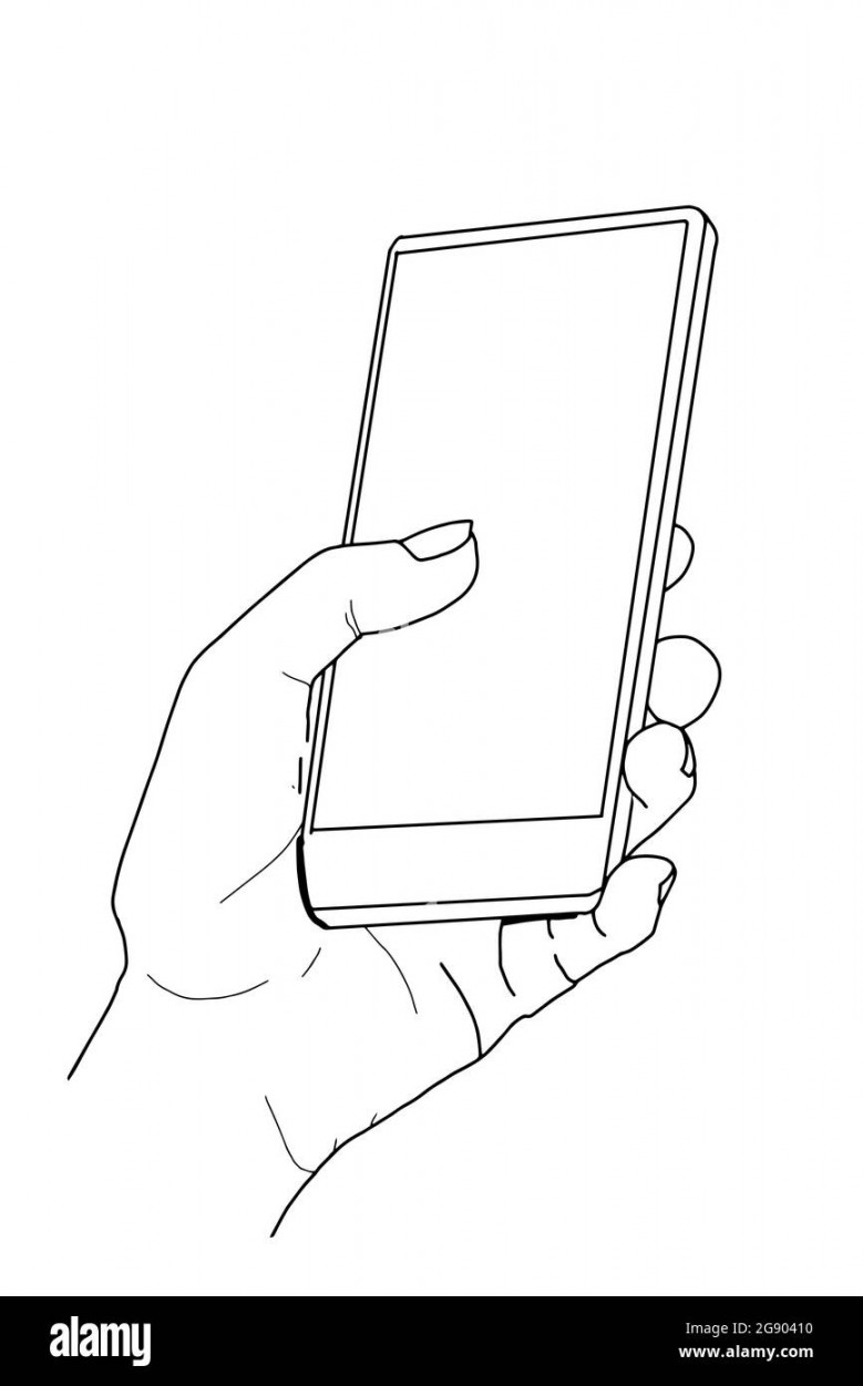 Hand holding mobile phone drawing line