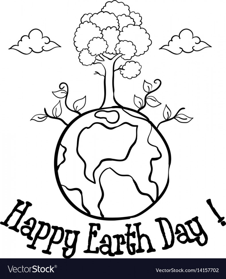 Happy earth day with tree hand draw Royalty Free Vector