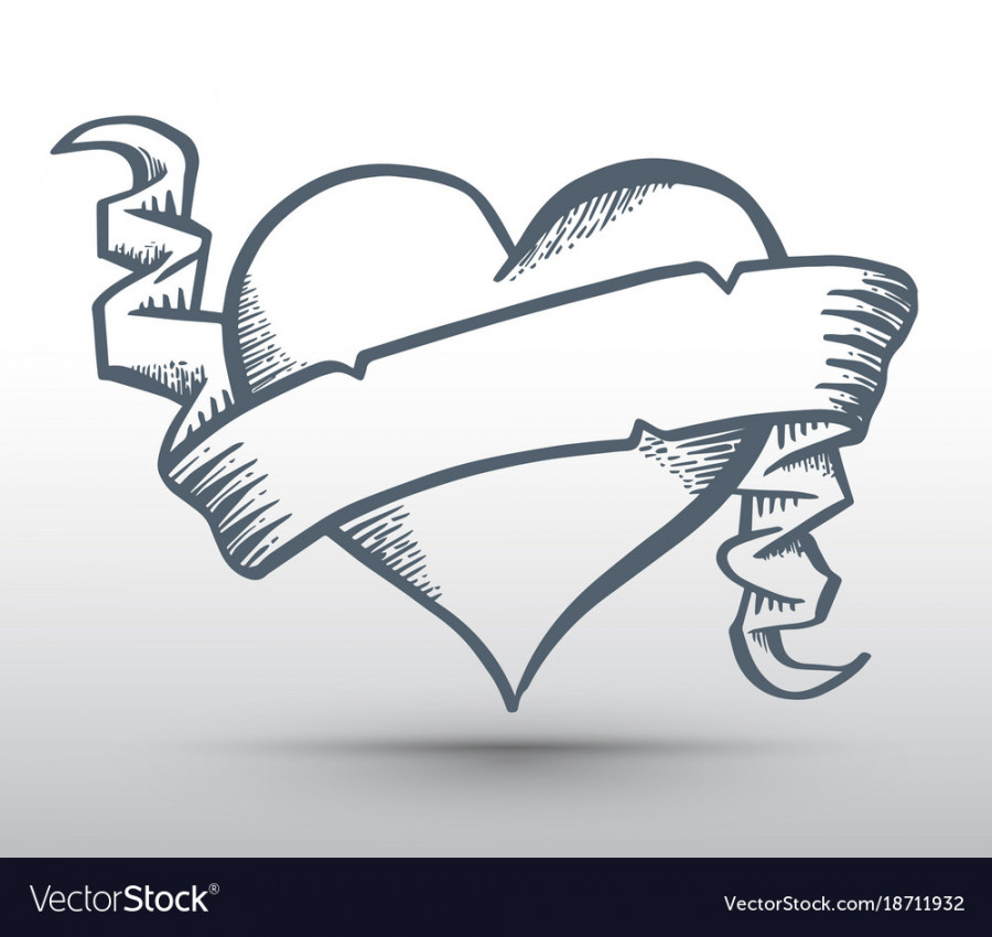 Heart with ribbon drawing banner Royalty Free Vector Image