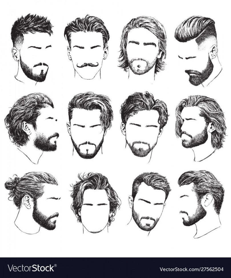 Highly detailed hand drawn mens hairstyles Vector Image , #AD