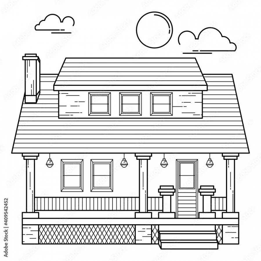 House Building Outline Design for Drawing Book Style eleven Stock