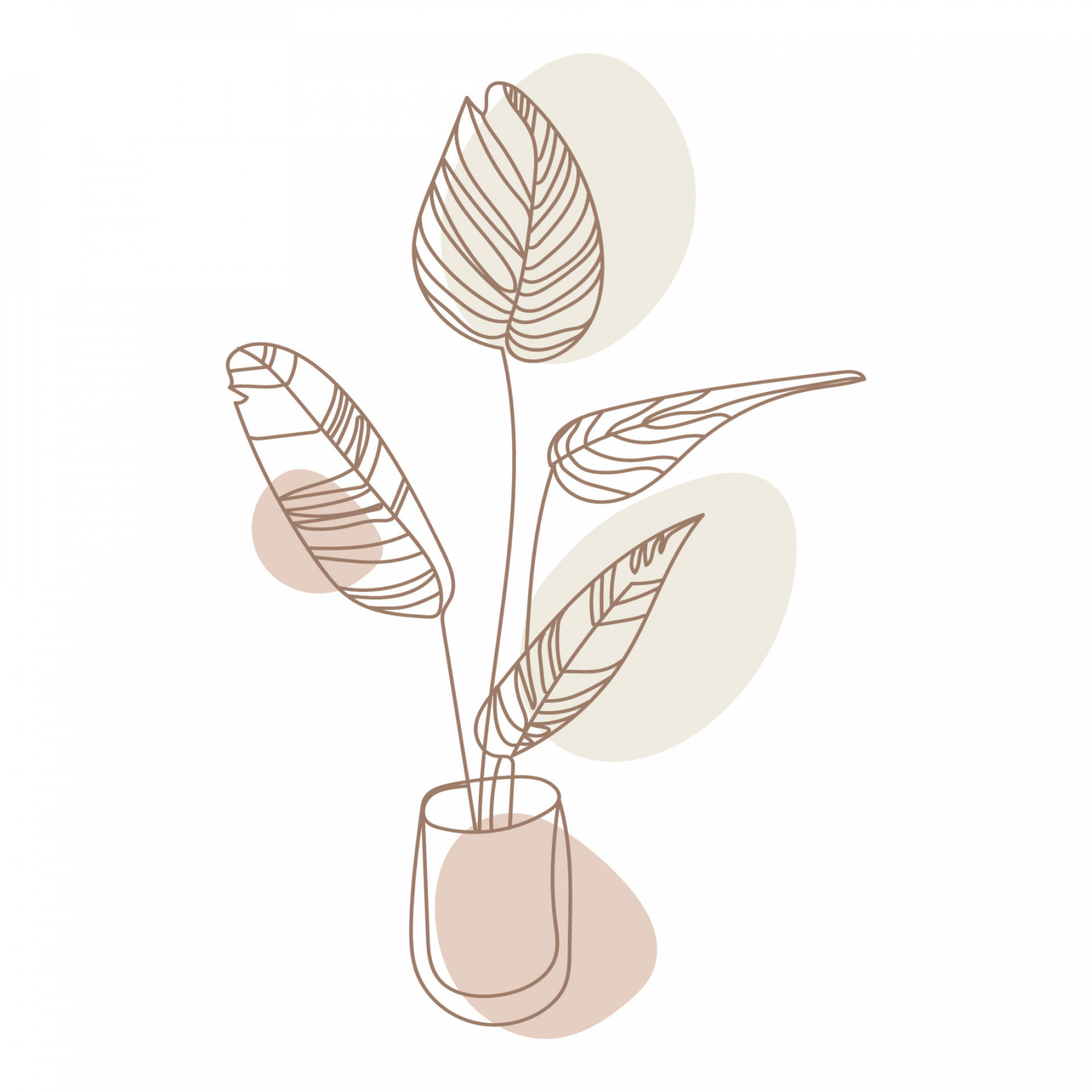 Houseplant,outline drawing plant in pot vector illustration