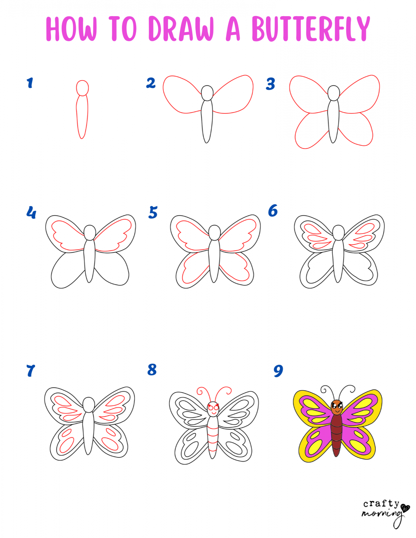 How to Draw a Butterfly (Easy Step by Step) - Crafty Morning