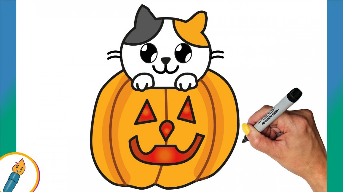 How to Draw a Cat Inside a Pumpkin for Halloween  Easy to Follow