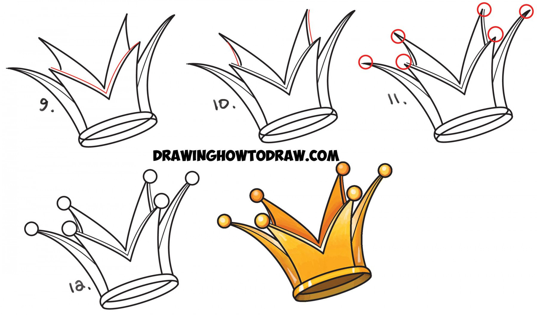 How to Draw a Crown - Drawing Cartoon Crowns - Easy Step by Step