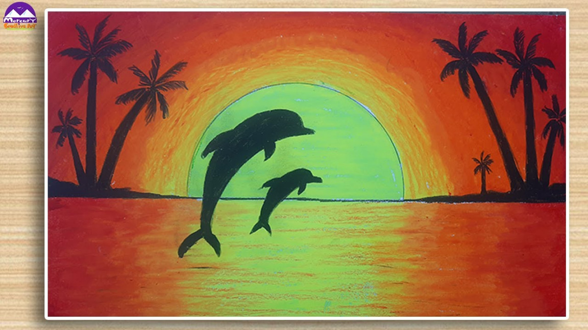 How to draw a dolphin sunset  Sunset easy dolphin drawing