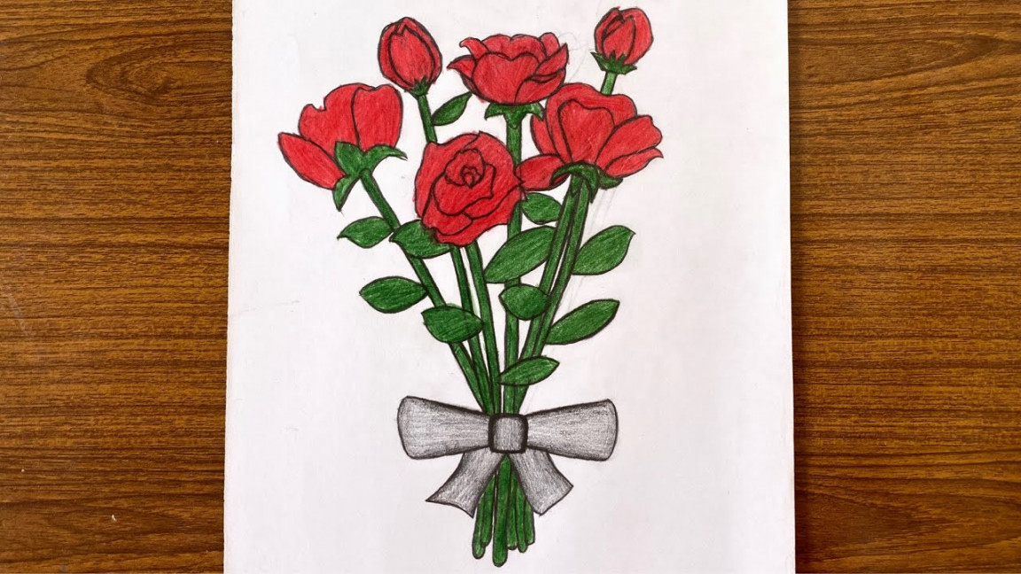 How to draw a flower bouquet for beginners // how to draw a rose easy step  by step for beginners