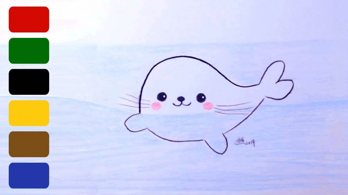 How to Draw a Harp Seal - Swimming Seal Pup