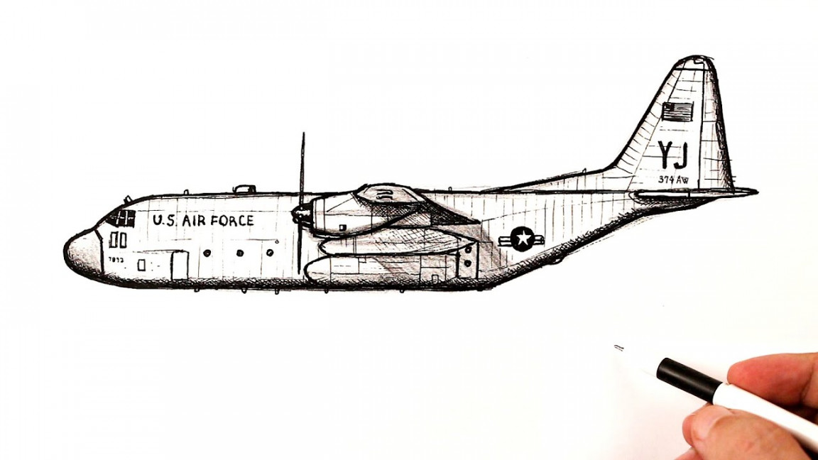 How to draw a Military transport aircraft Lockheed C- Hercules