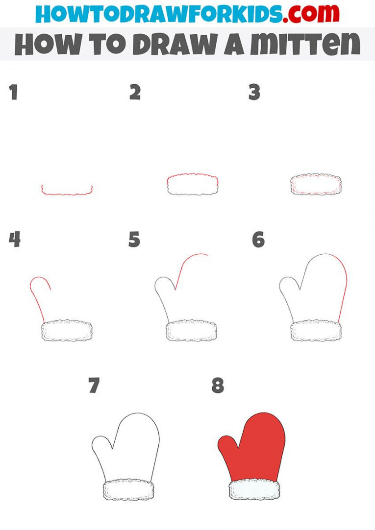 how to draw a mitten step by step  Easy christmas drawings