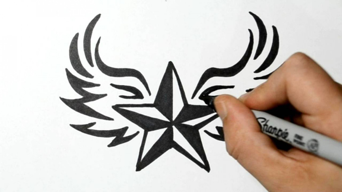 How to Draw a Nautical Star with Wings - Tribal Style