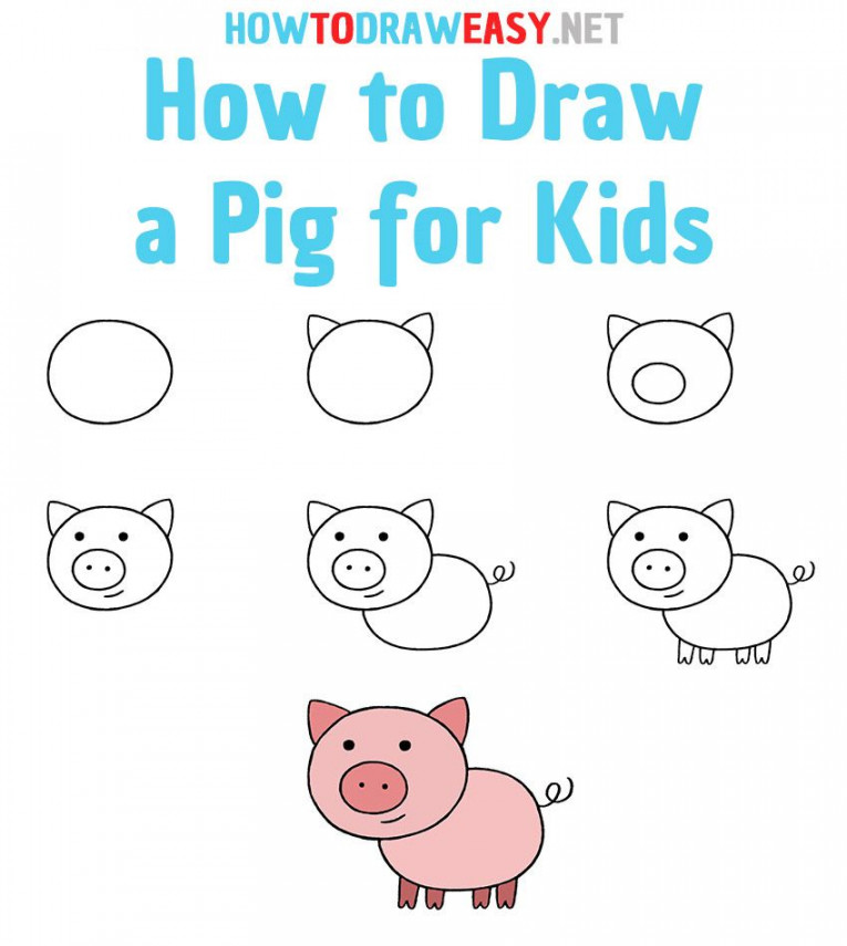 How to Draw a Pig for Kids Step by Step  Drawing lessons for kids