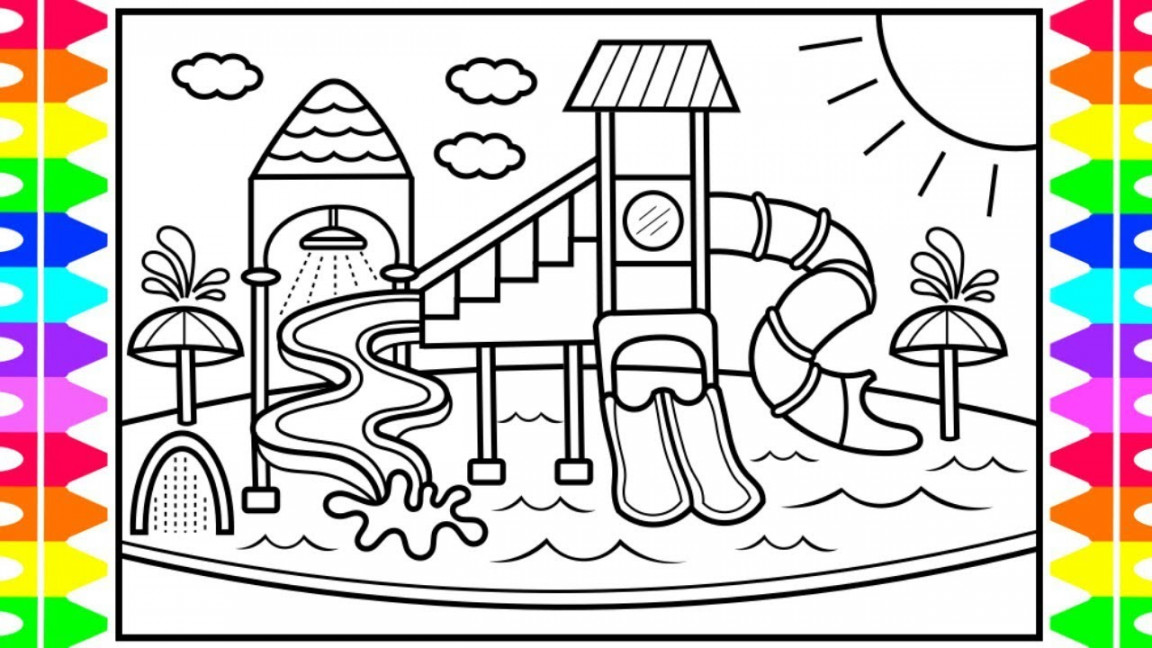 How to Draw a Playground Water Park for Kids ☀️🌈💦 Playground Drawing and  Coloring Pages for Kids