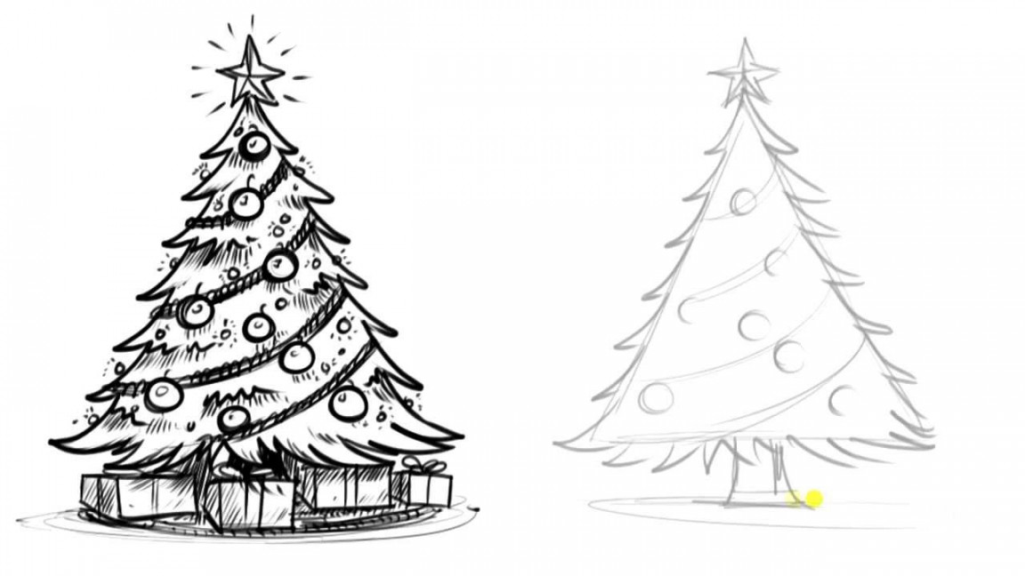 How to draw a realistic christmas tree tutorial.