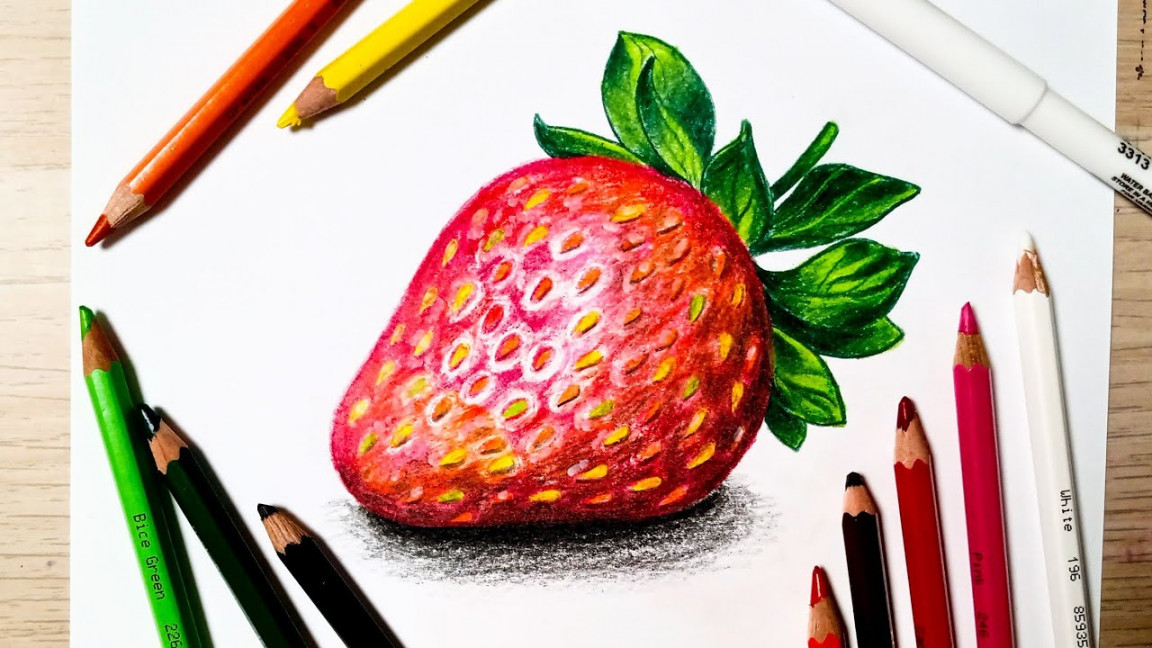 How to draw a realistic strawberry: Full step by step narrated tutorial /  JAK NAKRESLIT JAHODU