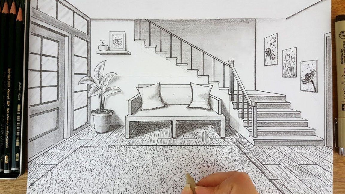 how to draw a room in perspective,how to draw stairs in perspective,how to  draw a bedroom in   Interior design sketches, Room perspective drawing,  Interior sketch