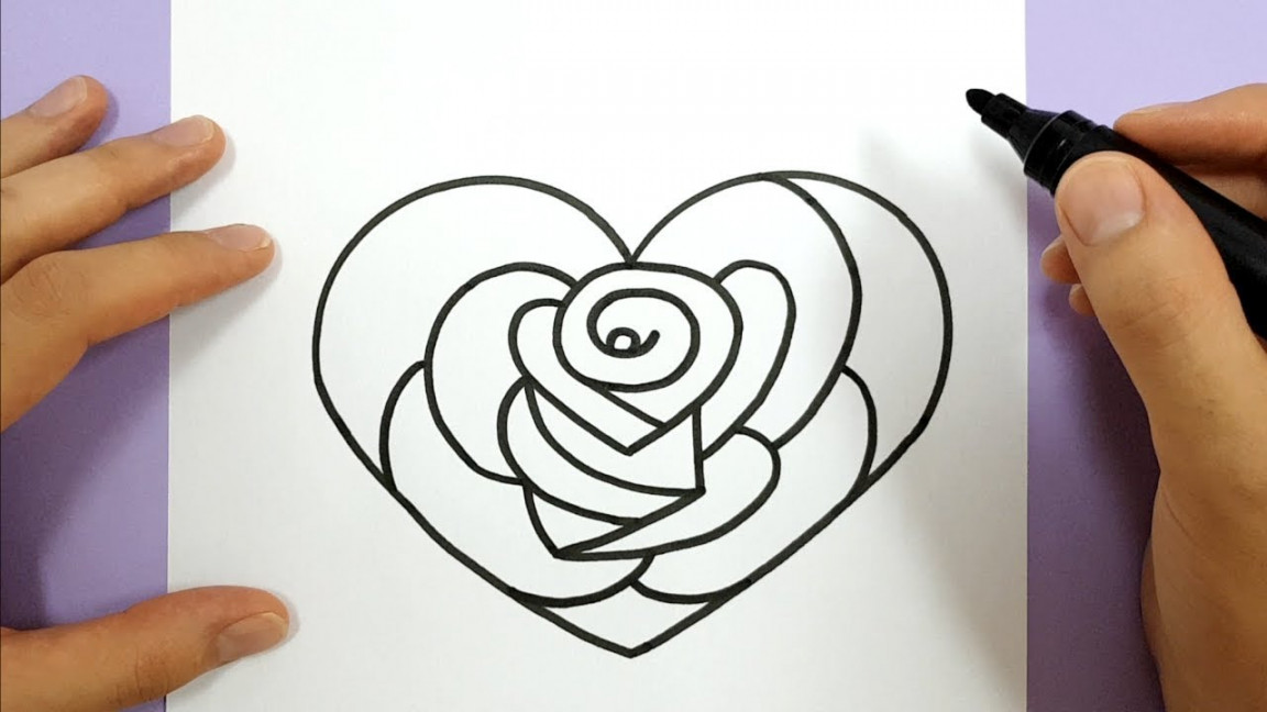 HOW TO DRAW A ROSE IN A LOVE HEART STEP BY STEP