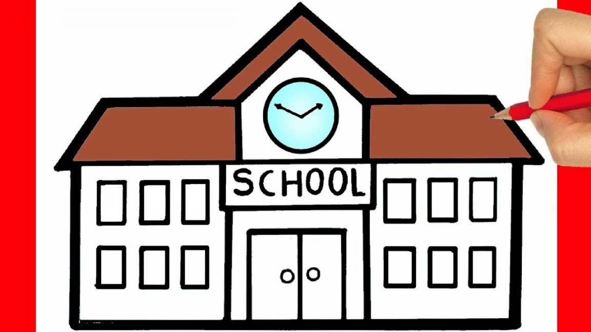 how to draw a school easy step by step - drawing and coloring a school