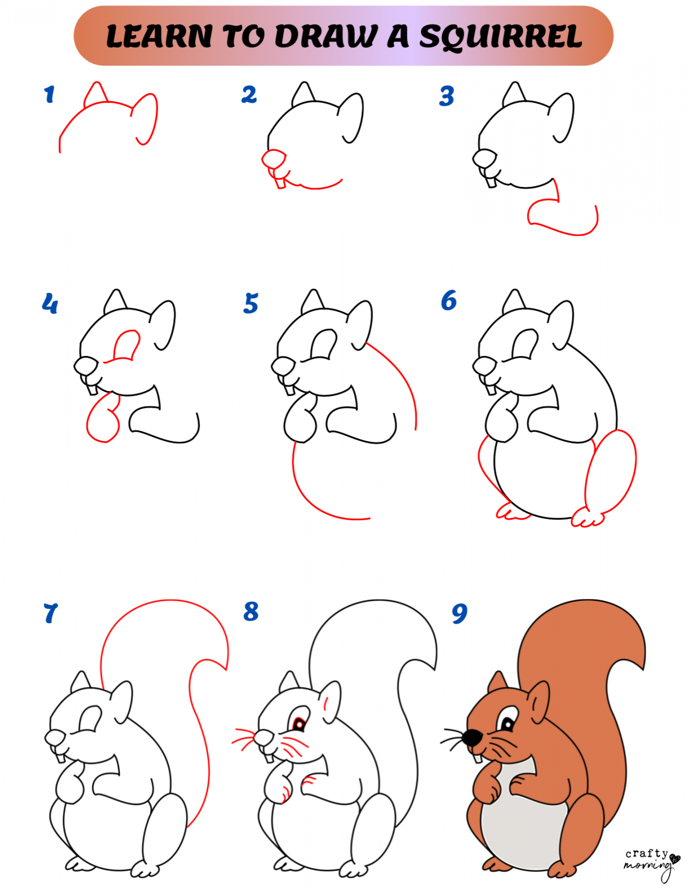 How to Draw a Squirrel (Easy Step by Step) - Crafty Morning