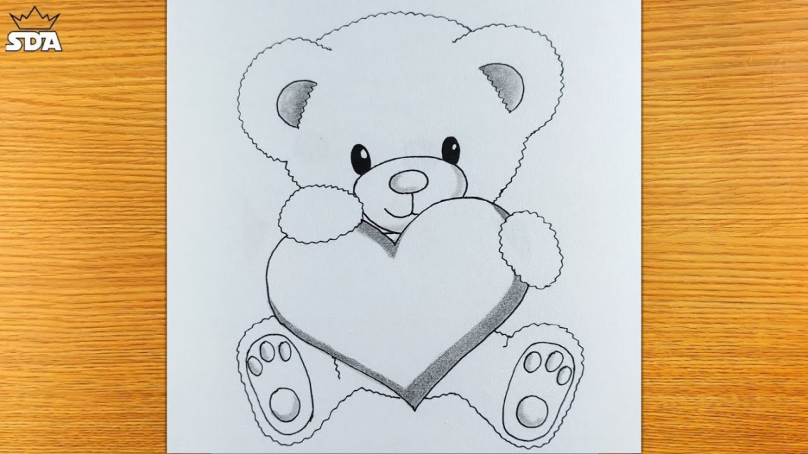 How To Draw A Teddy Bear Holding A Heart